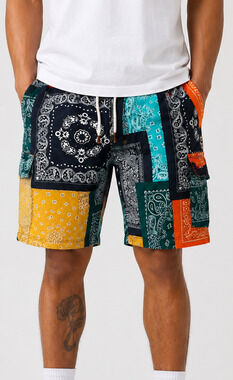 LRG Lifted Research Group Patchwork Bandana Shorts Mens 40 Multicolor Streetwear